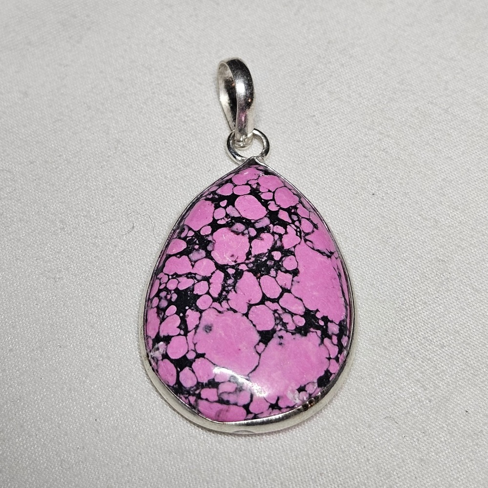 Sterling Silver Pink Turquoise Style Teardrop Pendant Womens OS Pink Black